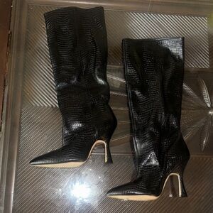 Stuart Weitzman Black Textured Heeled Boots